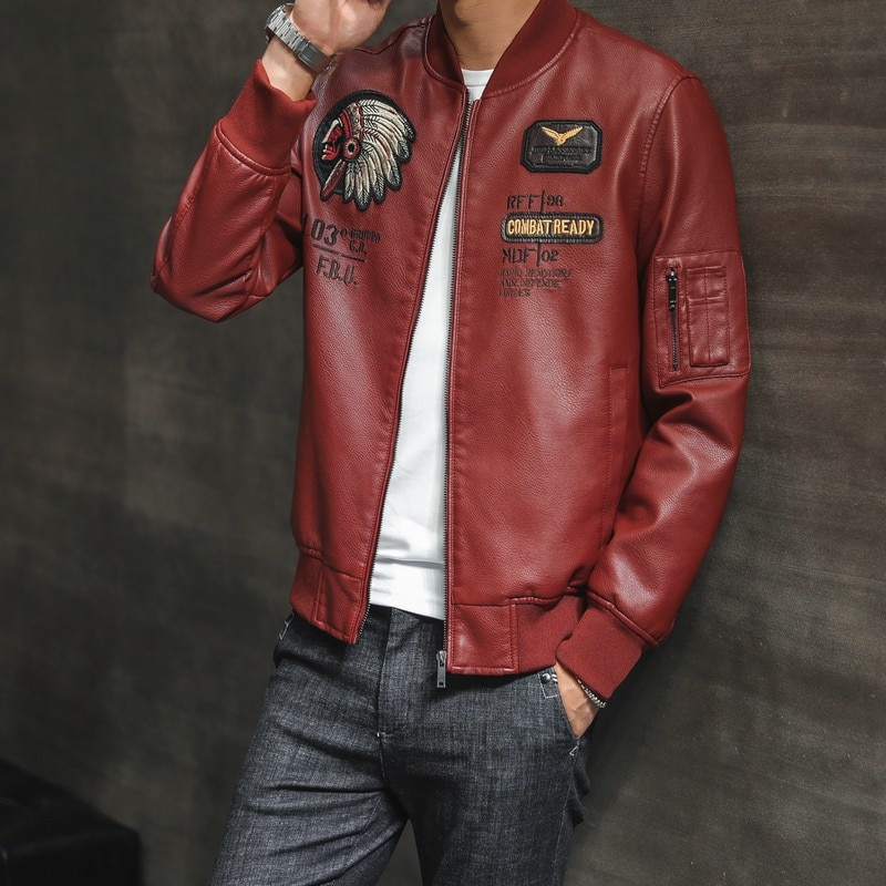 Winter Men's Leather Jacket Male Outerwear Embroidery Streetwear Casual PU Motorcycle Jacket Men Clothing Coat Biker Jacket