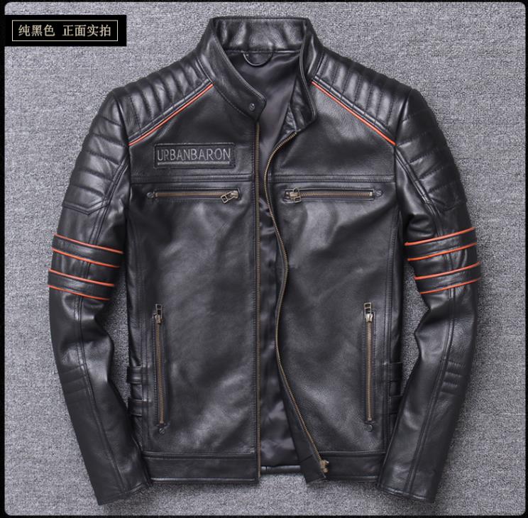 Free shipping.Brand skull cowhide coat.Cool black slim genuine leather jacket,Rider leather cloth.Chaqueta de cuero esqueleto