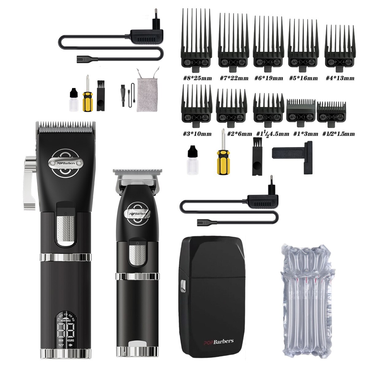 Barber POP Professional Hair Trimmer Black Gold Three-piece Hair Salon Oil Head Gradual Hair Clipper Razor Trimming Hair Cutting