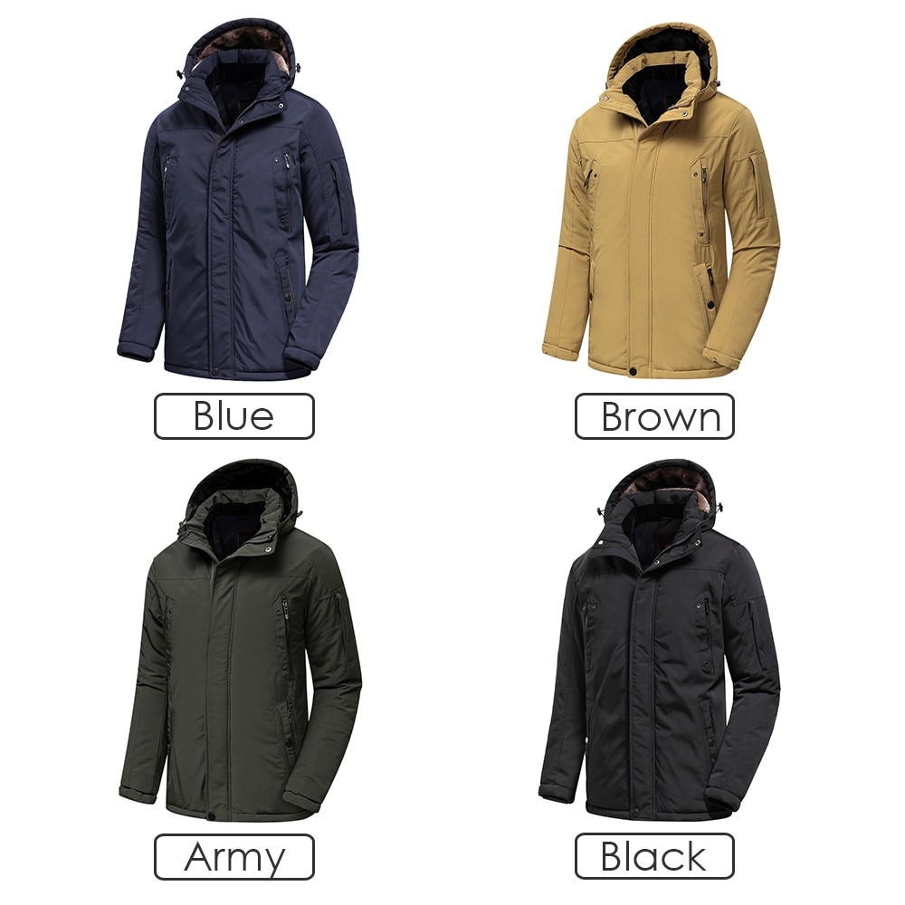 Men Winter New Casual Long Thick Warm Fleece Hat Waterproof Parkas Jacket Coat Men Outwear Outdoor Fashion Pockets Parka Male