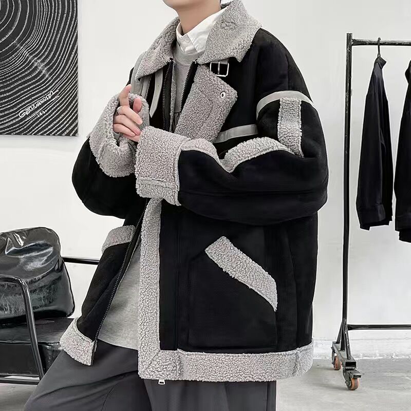 Lamb wool coat men's plus velvet thick winter padded jacket Korean warm cotton bubble coat chaqueta de los hombres puffer jacket