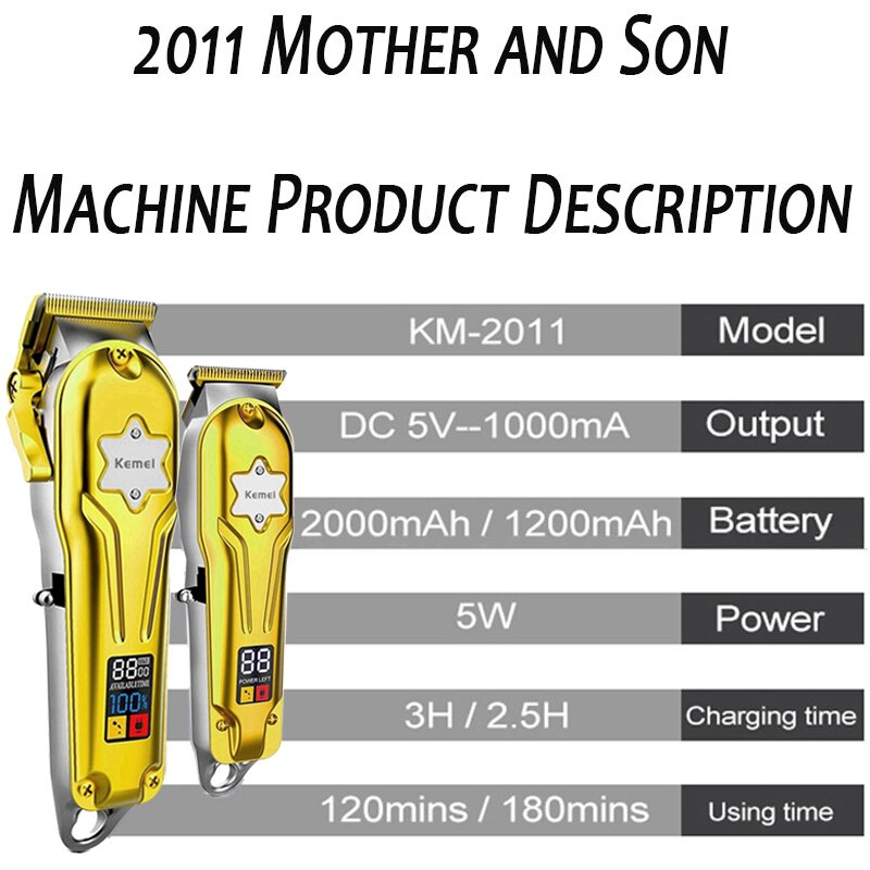 Kemei 2011 Professional Hair Clipper Powerful Pro Hairdressing Combo Kits Electric Hair Trimmer Hair Cutting Machine Metal Housi