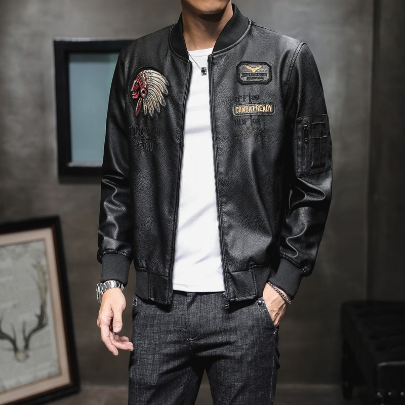 Winter Men's Leather Jacket Male Outerwear Embroidery Streetwear Casual PU Motorcycle Jacket Men Clothing Coat Biker Jacket