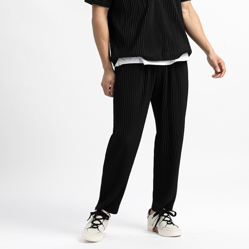IEFB /men's wear Japanese stretch fold fabric thin style loose wide leg pants straight pleated casual pants for male Y3059 JF150