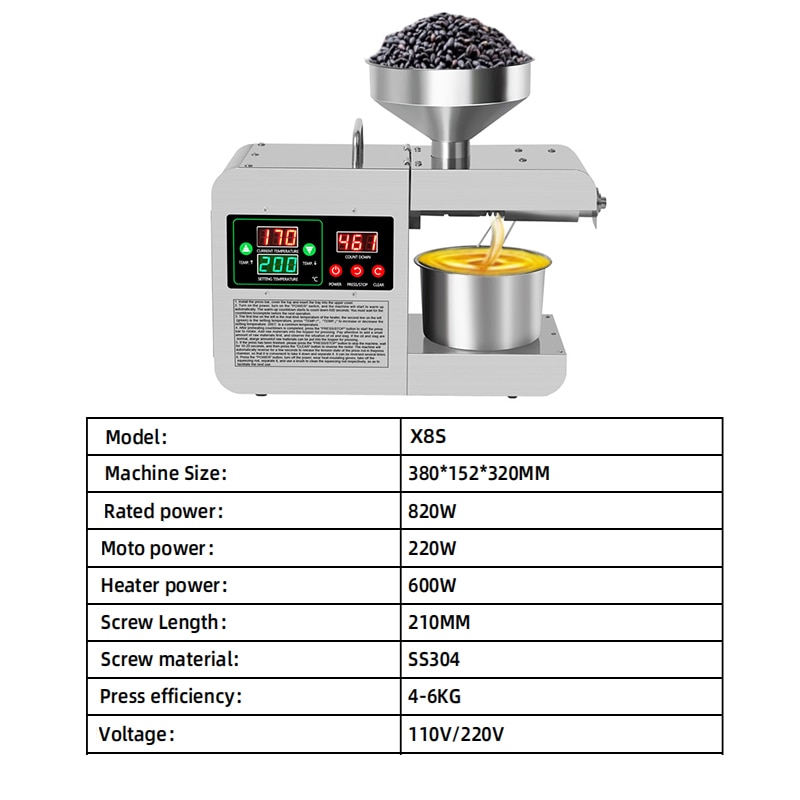 Intelligent Oil Press Automatic Household Stainless Steel Hot Cold Oil Extraction Machine Temperature Control Sesame Oil Peanut