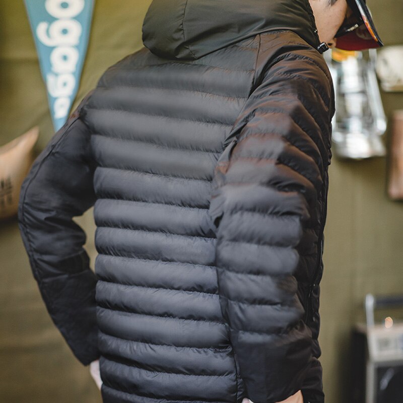 Maden Light Weight Duck Down Jacket hooded Basic Winter Coat for Men Urban Streetwear Thick Warm Outdoor Windproof Puffer Jacket