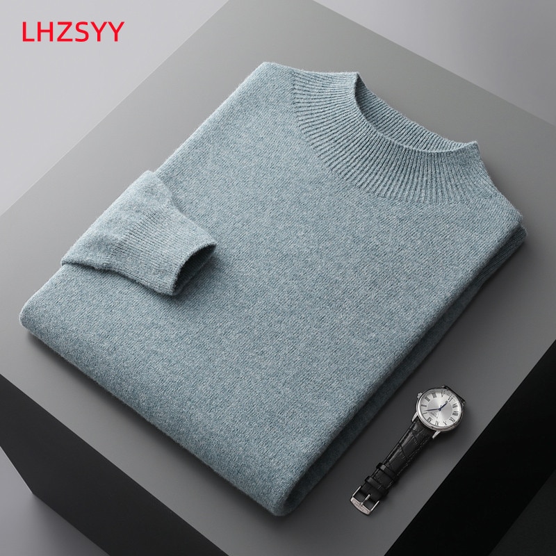 LHZSYY Autumn Winter Men' Cashmere Sweater First-Line Ready-To-Wear Pullover Half Turtleneck Casual Sweater Pure Wool Knit Shirt