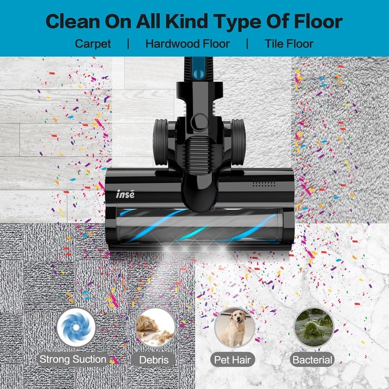 INSE Wireless Vacuum Cleaner 12KPa Suction Power, Removable Battery,Large Dustbin Household Cordless Vacuum Aspirateur