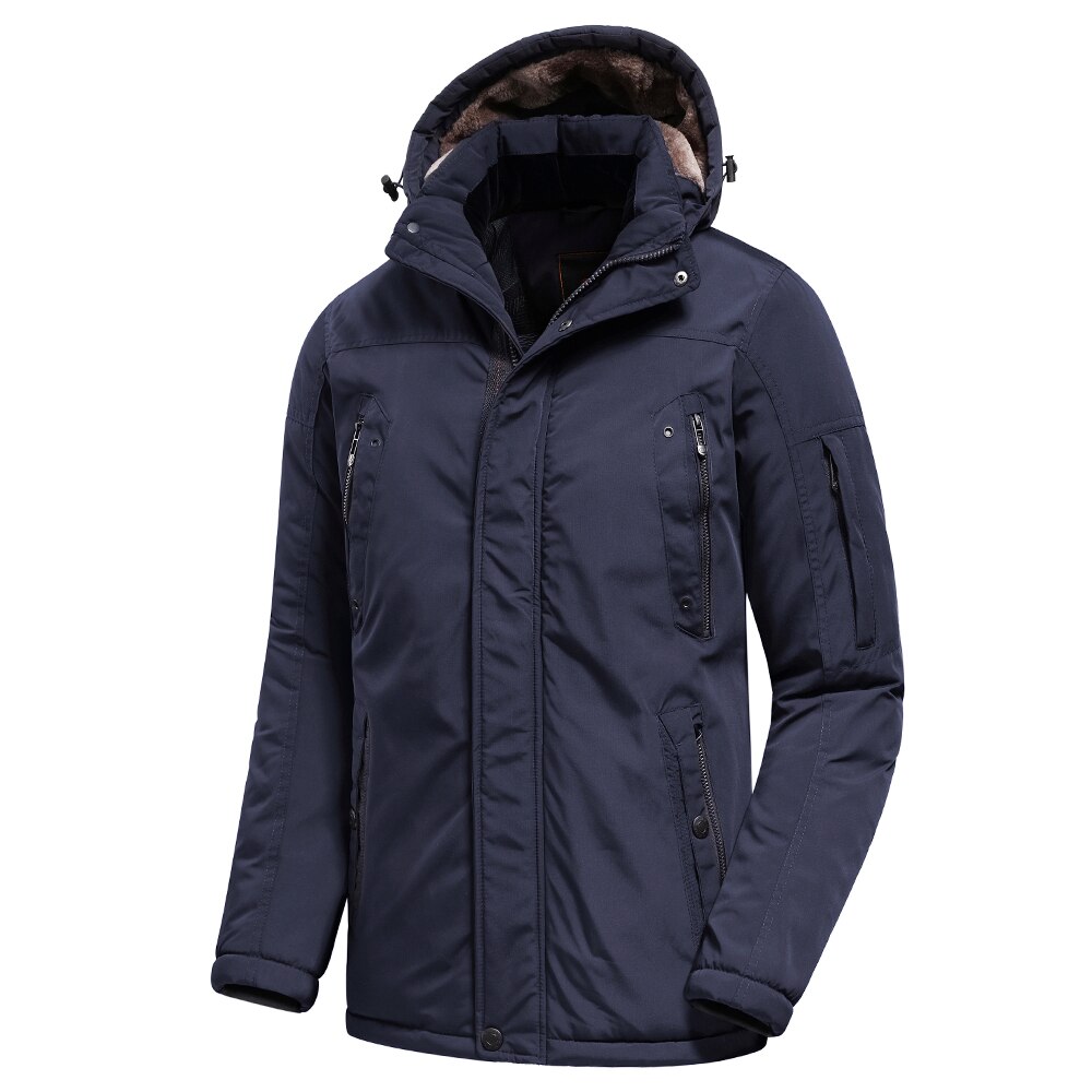 Men Winter New Casual Long Thick Warm Fleece Hat Waterproof Parkas Jacket Coat Men Outwear Outdoor Fashion Pockets Parka Male