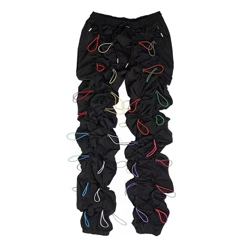 Men's Drawstring Pants Sweatpants Heavy Industry Function Cargo Long Trousers Hip Hop Streetwear Quick Dry Male Wide Leg Pants