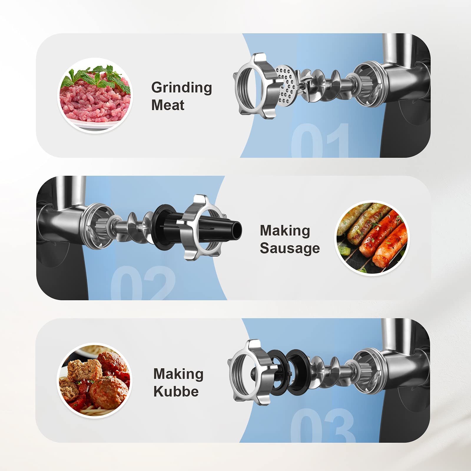 Dailyswee Electric Meat Grinder Home Sausage Stuffer Meat Mincer Overheating Protection Food Processor Multifunction Chopper