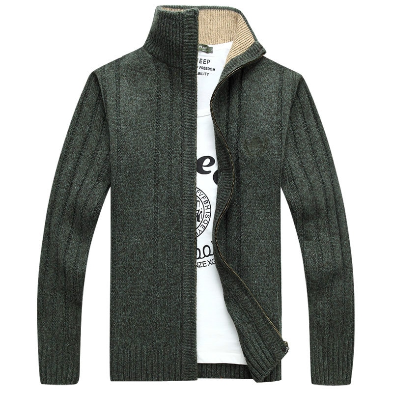Autumn Men's Long Sleeve Knitted Cardigan Full Zipper Sweater Coat Fleece Solid Quality Men's Clothing Winter Casual Outwear