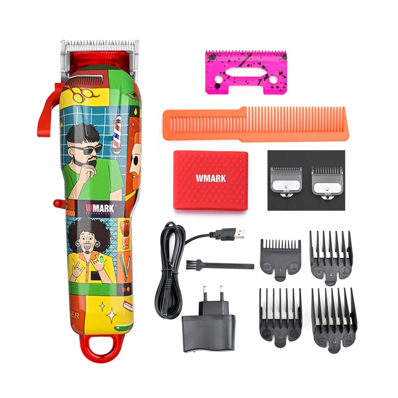 7300 RPM, NEW WMARK NG-128 Doodle Design Rechargeable Hair Clipper Cartoon Style Professional Cord & cordless