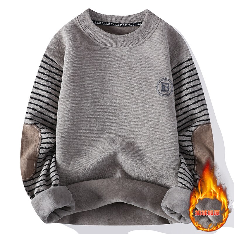 American Retro Designer Warm Soft Sweater Men's Chest Print Pullovers Women Oversize Striped Sleeve Autumn Winter Knit Sweater