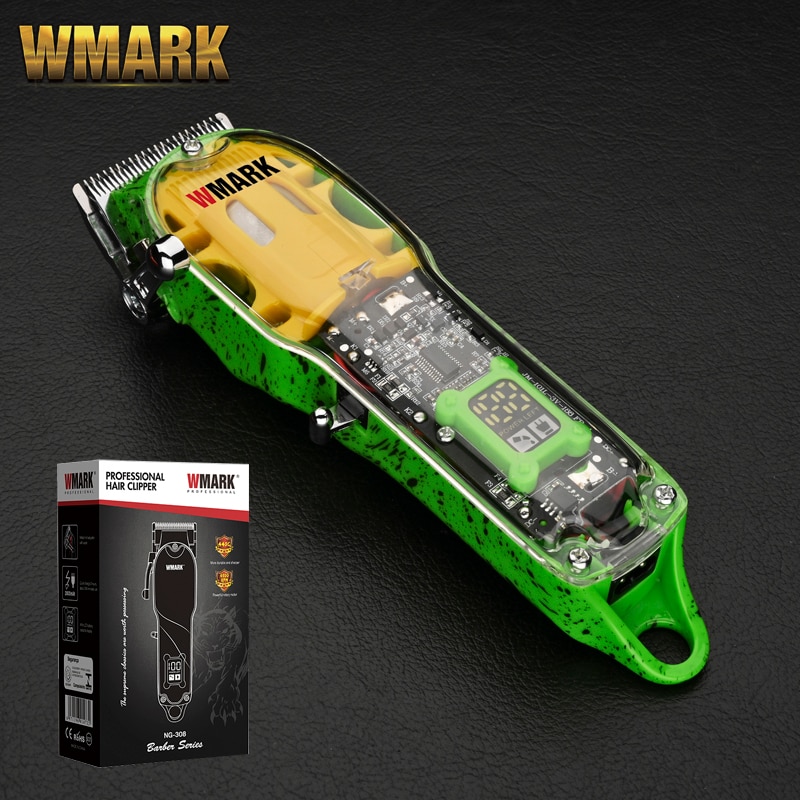 2021 WMARK NG-408 Transparent Style green color Professional Rechargeable Clipper Cord & cordless Hair Trimmer with fade blade