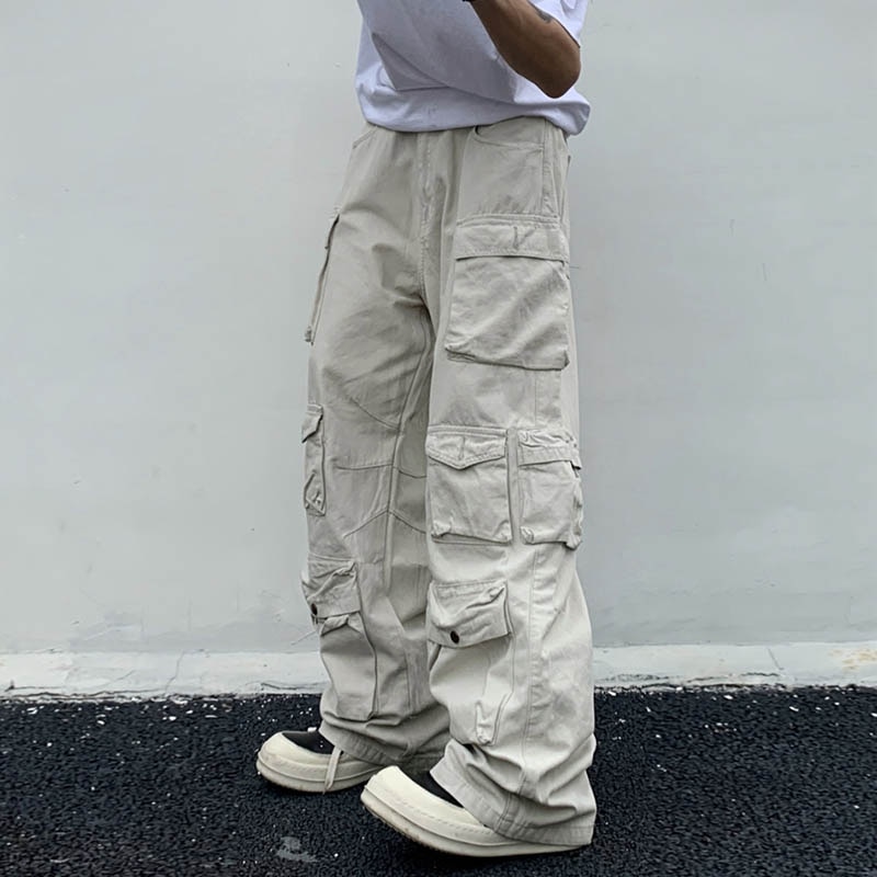 Retro Mult-pockets Streetwear Solid Color Overalls Male and Female Straight Harajuku Baggy Casual Cargos Loose Oversize Trousers
