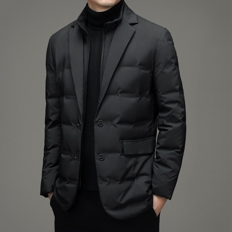 2023 Men's Winter New Fake Two-Piece Warm blazer Business Leisure Warm Stand-up Collar down Jacket