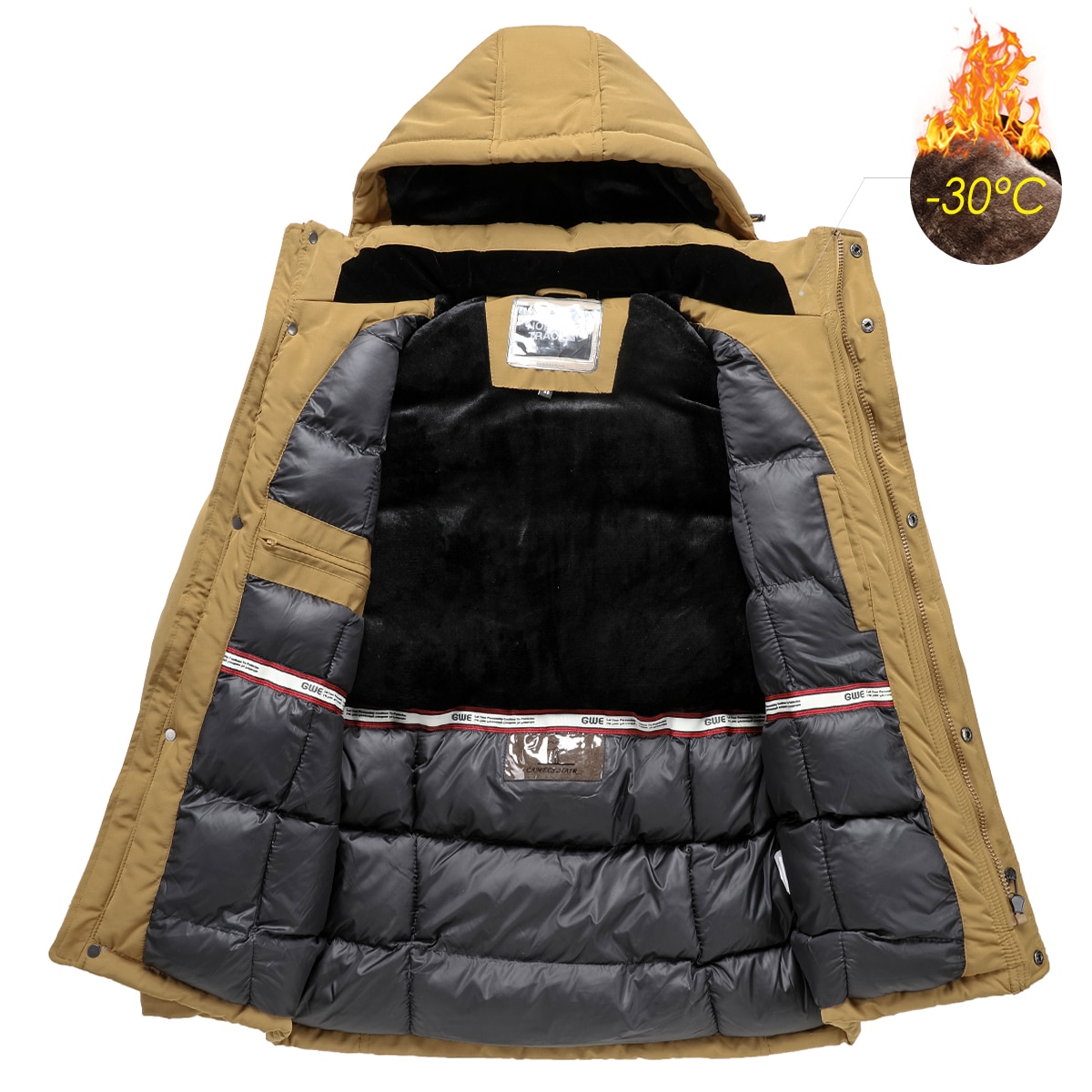 Men Winter New Casual Long Thick Warm Fleece Hat Waterproof Parkas Jacket Coat Men Outwear Outdoor Fashion Pockets Parka Male