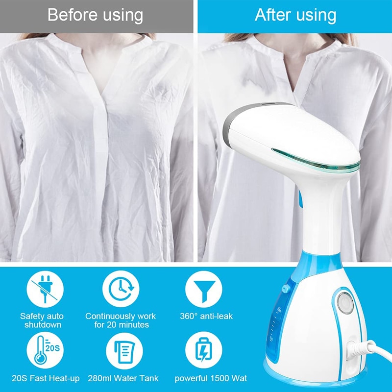 Handheld Garment Steamer Steamer Iron for Clothes 1500W Mini Portable Travel Household Fabric Wrinkle Remover 15s Fast Heat-up