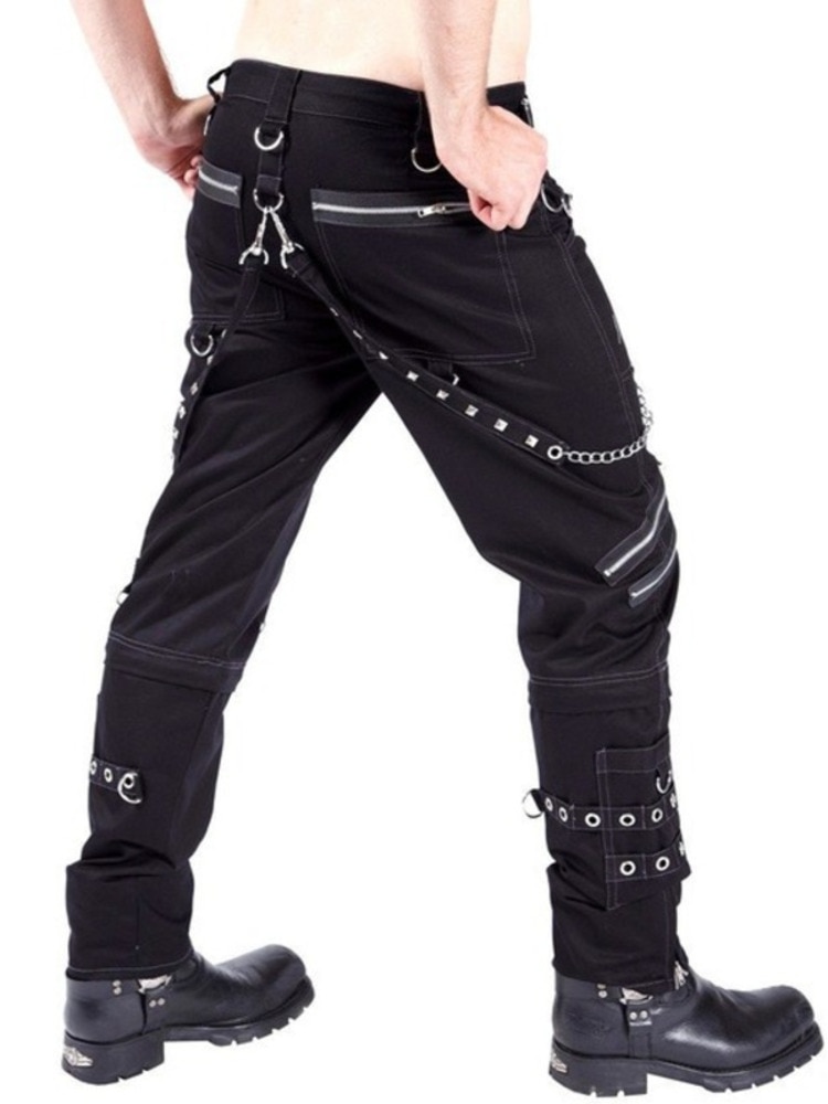 PFNW Punk Rock And Roll Show Pants Men's Gothic Dark Style Slim Metal Splic Pencil Trousers Autumn New Skinny Clothing
