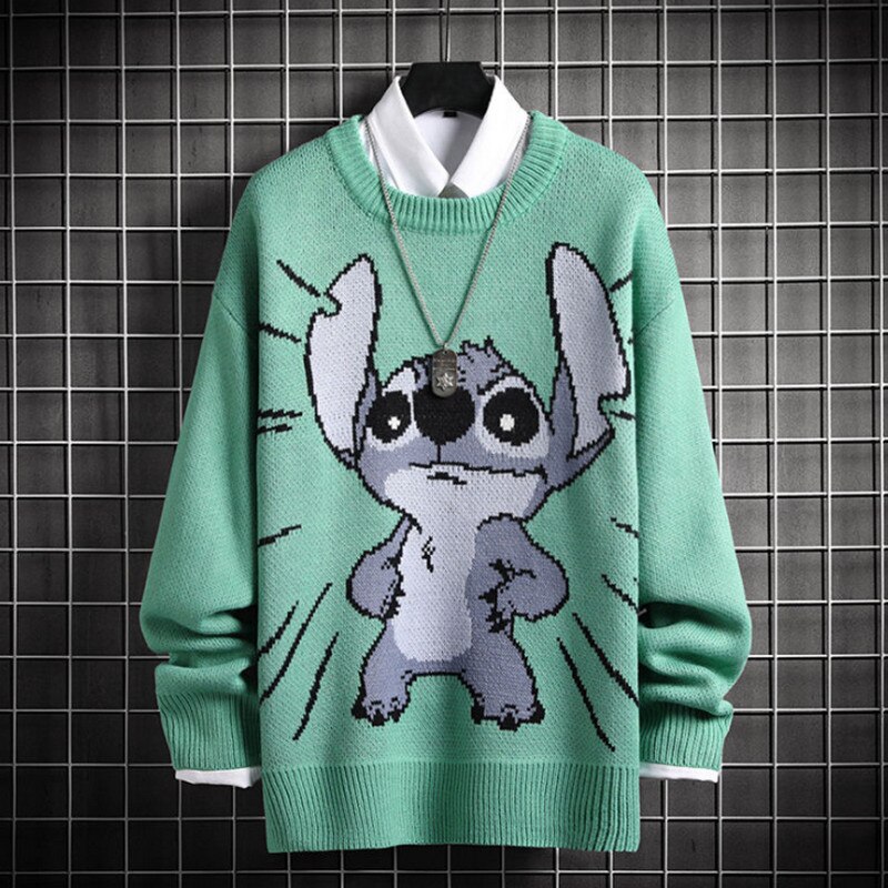 2021 Sweater Men Harajuku Knitted  Pullover Hip Hop Streetwear Cartoon Bear Sweater O-neck Oversize Casual Couple Male Sweaters