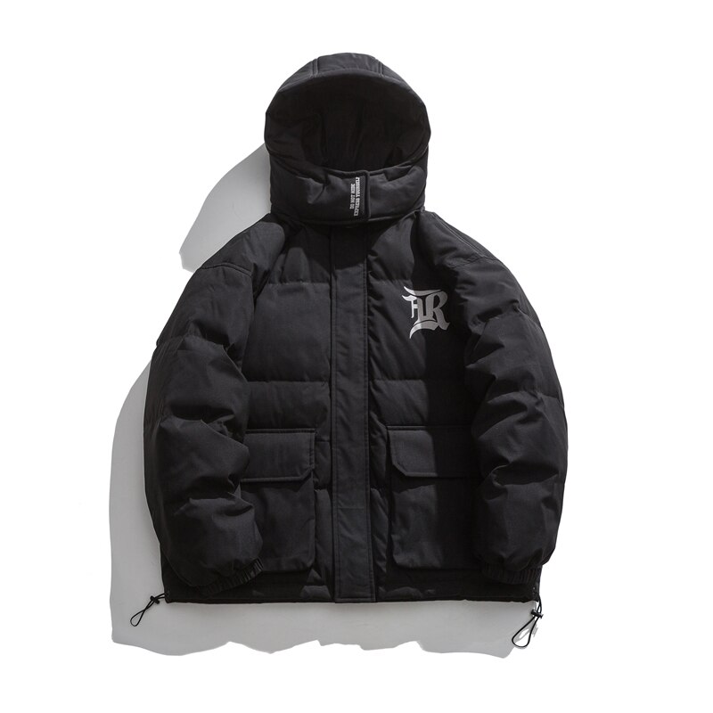 Harajuku Down Men's Thickened Parkas Street Wear Retro Hip-hop Letter Pattern Printed Puffy Hooded Jacket Men Winter Warm Coat