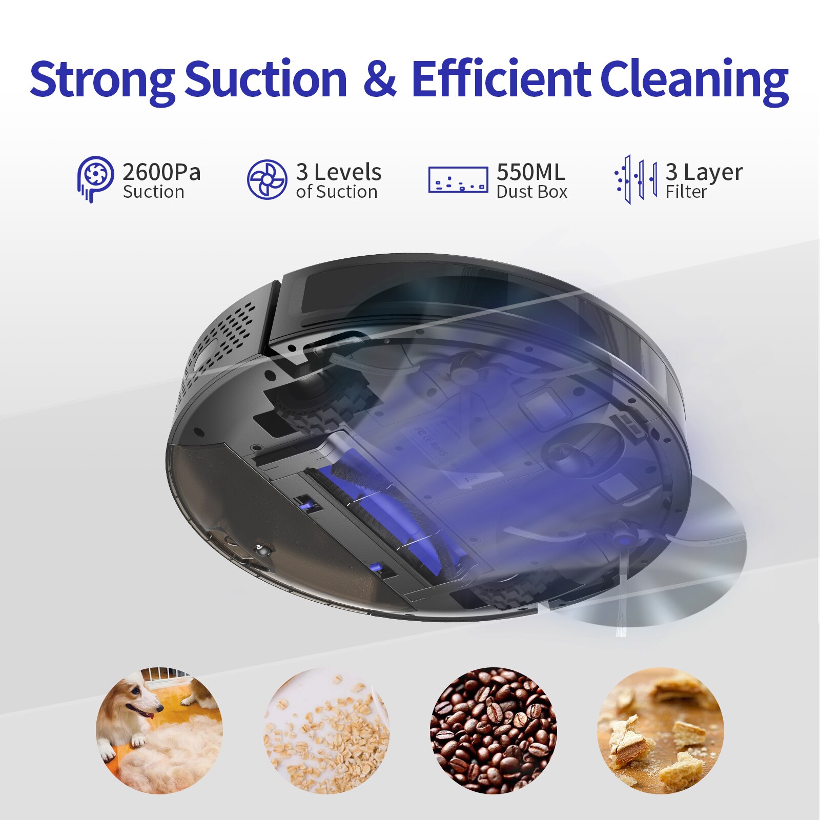 SYSPERL V40P Robotic Vacuum Cleaner Navigation for Home Robot Mopping 2600PA Carpet WIFI APP Virtual Wall 5 Modes Reservation