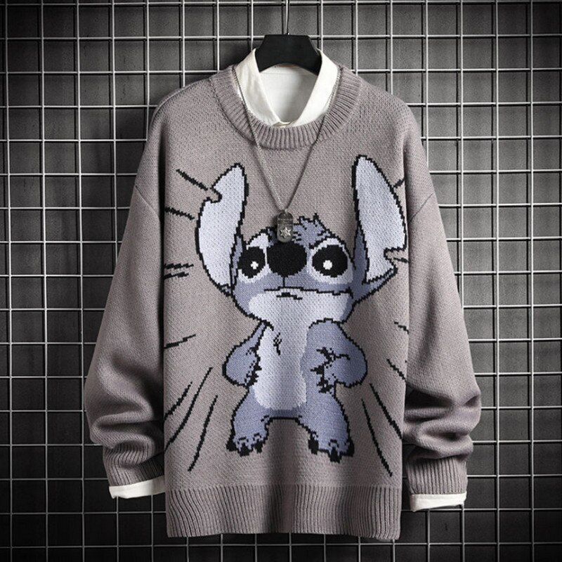 2021 Sweater Men Harajuku Knitted  Pullover Hip Hop Streetwear Cartoon Bear Sweater O-neck Oversize Casual Couple Male Sweaters