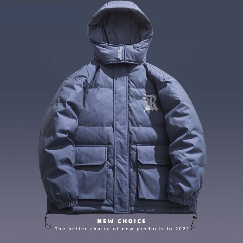 Harajuku Down Men's Thickened Parkas Street Wear Retro Hip-hop Letter Pattern Printed Puffy Hooded Jacket Men Winter Warm Coat