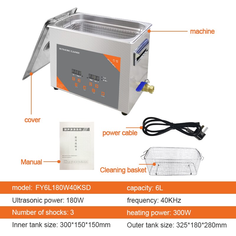 FanYing 6L 180W Digital Ultrasonic Cleaner Bath Heated Timer Degas For Vinyl Record Carburetor Injector Brass Auto Parts Engine