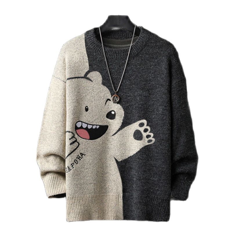 2021 Sweater Men Harajuku Knitted  Pullover Hip Hop Streetwear Cartoon Bear Sweater O-neck Oversize Casual Couple Male Sweaters