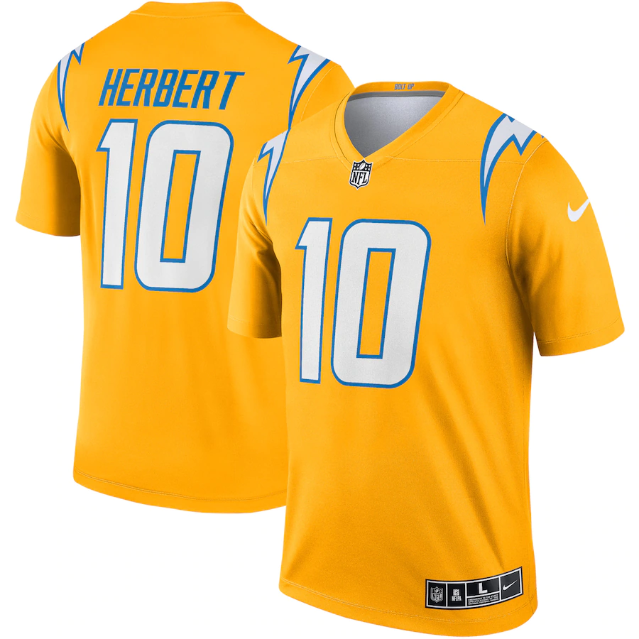 Men's Los Angeles Chargers Justin Herbert Gold Inverted Legend Jersey