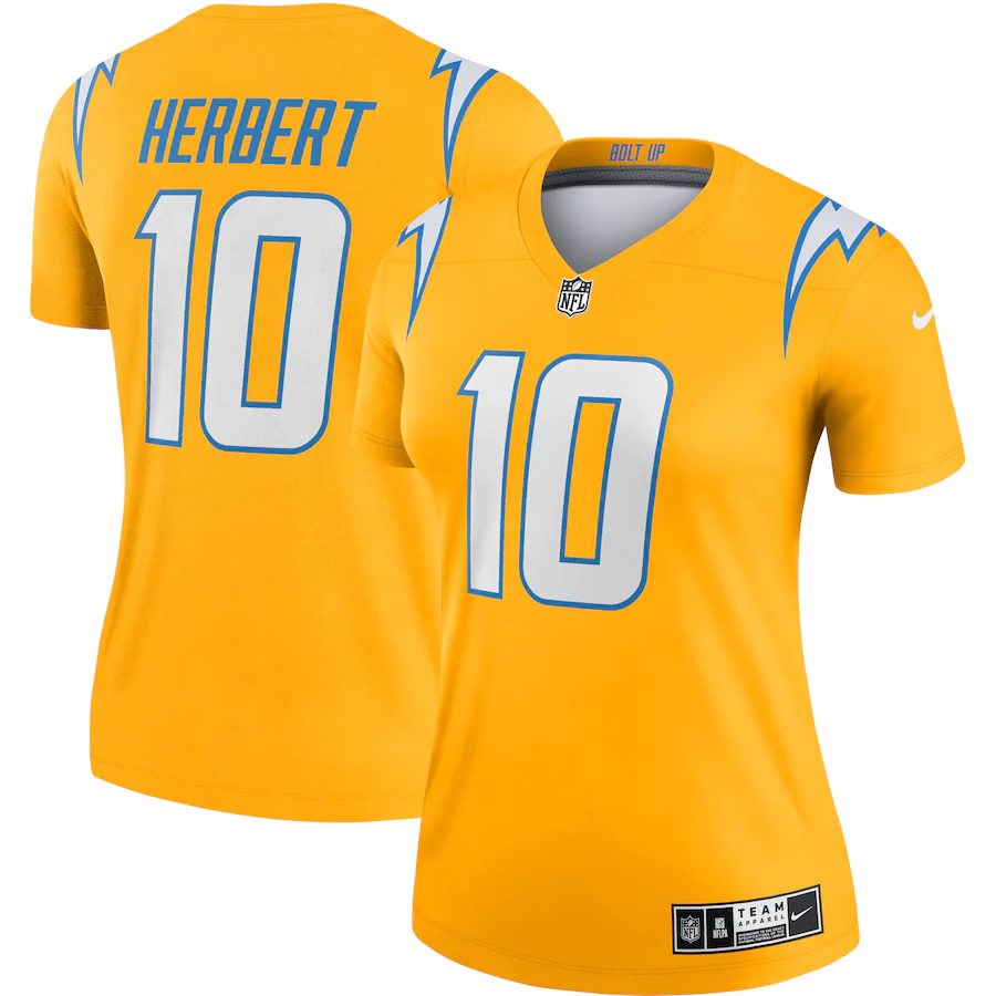 Women's Los Angeles Chargers Justin Herbert Gold Inverted Legend Jersey