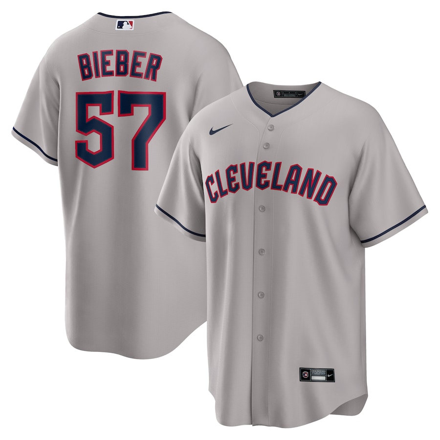 Men's Cleveland Guardians Shane Bieber Gray Road Replica Player Jersey