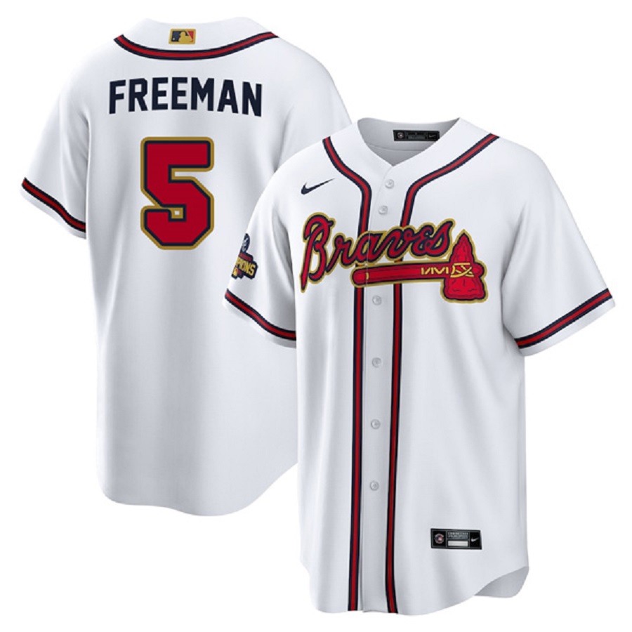 Men's Atlanta Braves Freddie Freeman White 2022 Gold Program Player Jersey
