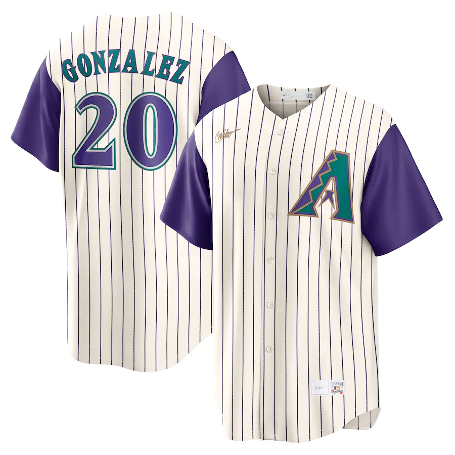 Men's Arizona Diamondbacks Luis Gonzalez Cream Purple Alternate Cooperstown Collection Player Jersey