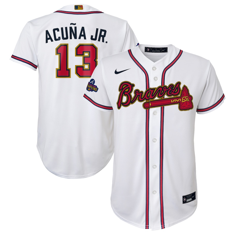 Men's Atlanta Braves Ronald Acuna Jr. White 2022 Gold Program Replica Player Jersey