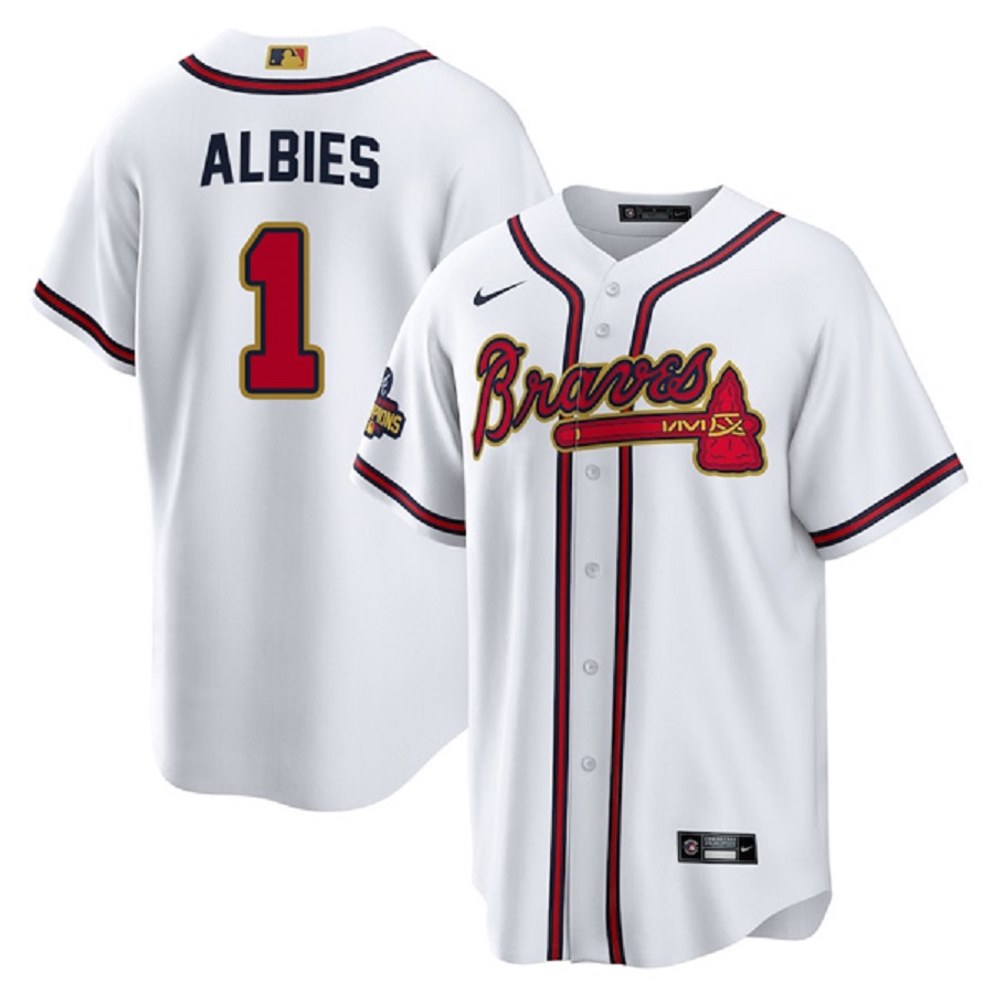 Men's Atlanta Braves Ozzie Albies White 2022 Gold Program Player Jersey