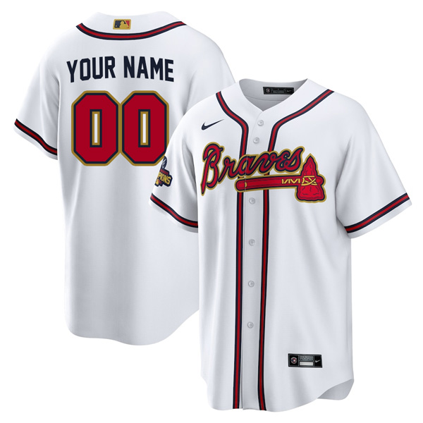 Custom Men's Atlanta Braves White 2022 Gold Program Home Replica Jersey