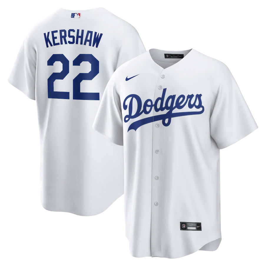 Men's Los Angeles Dodgers Clayton Kershaw White Home Replica Player Name Jersey