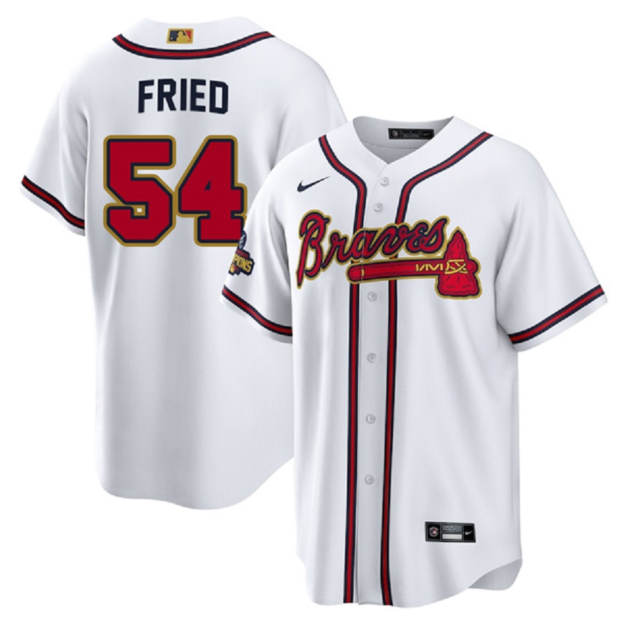 Men's Atlanta Braves Max Fried White 2022 Gold Program Player Jersey