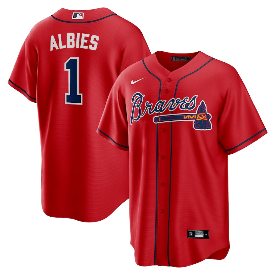 Men's Atlanta Braves Ozzie Albies Red Alternate Replica Player Name Jersey