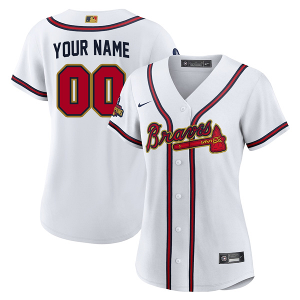 Custom Women's Atlanta Braves White 2022 Gold Program Home Replica Jersey