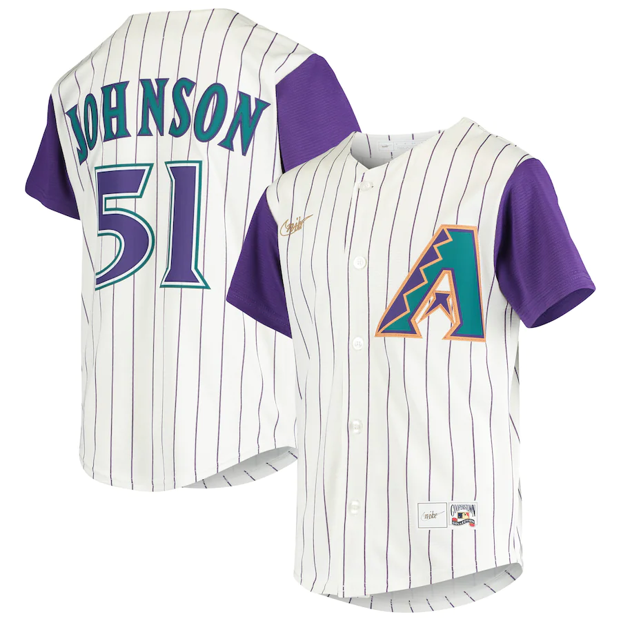 Men's Arizona Diamondbacks Randy Johnson Cream Purple Alternate Cooperstown Collection Player Jersey