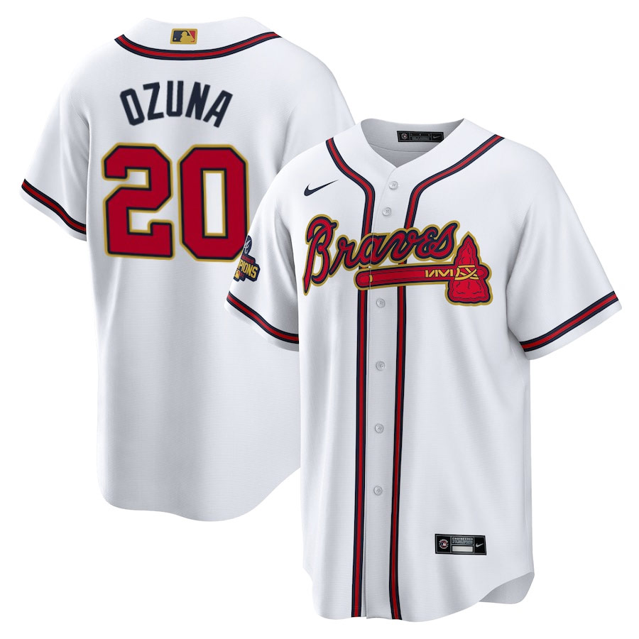Men's Atlanta Braves Marcell Ozuna White 2022 Gold Program Player Jersey