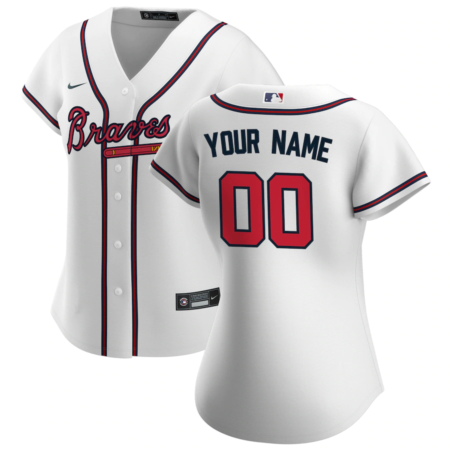 Custom Women's Atlanta Braves White Home Replica Jersey