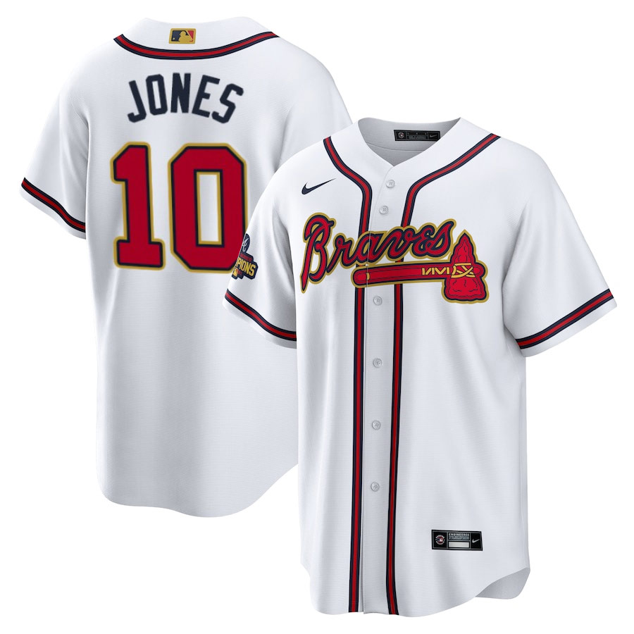 Men's Atlanta Braves Chipper Jones White 2022 Gold Program Player Jersey