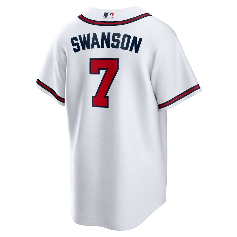 Men's Atlanta Braves Dansby Swanson White Home Replica Player Name Jersey