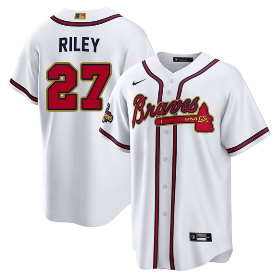 Men's Atlanta Braves Austin Riley White 2022 Gold Program Player Jersey