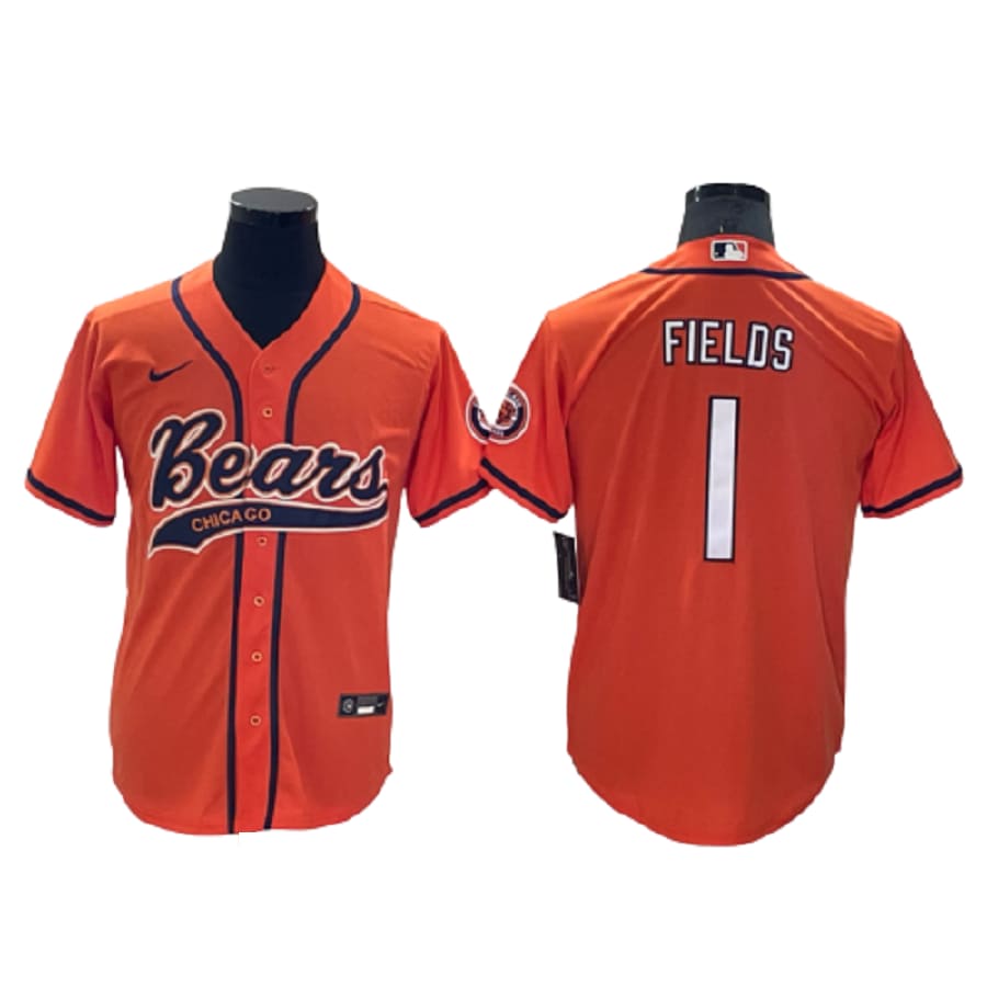 Men's Chicago Bears Justin Fields Orange Cool Base Baseball Jersey